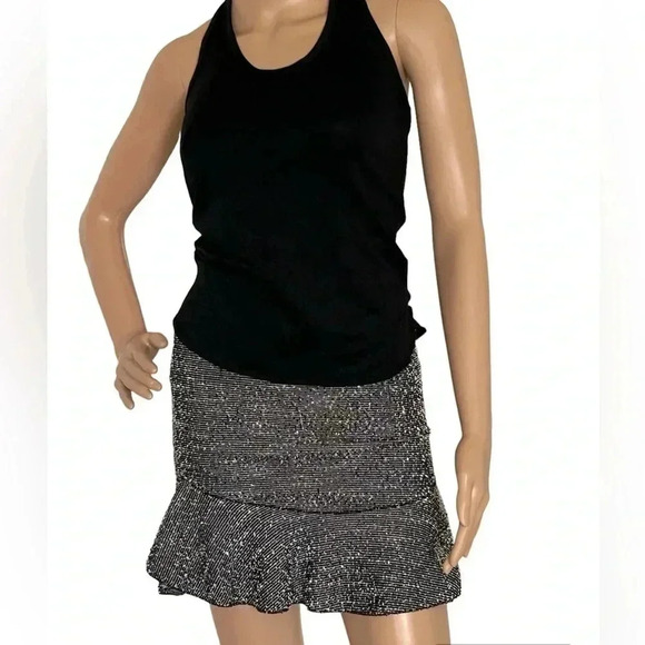 Asos Design Tweed Black&White Pull On Speckle Ruffle Skirt - Picture 2 of 7